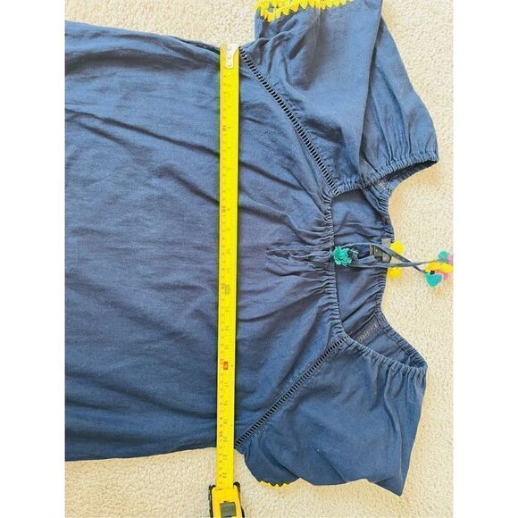 Women's J Crew Navy Boho Shift Dress Cover Up Tassel Tie Size M - Picture 8 of 10